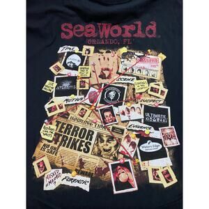 SeaWorld Howl-O-Scream 4XL – Horror Collage Graphic T-Shirt – Black